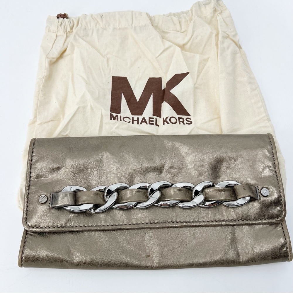 Michael Kors Bronze Chain Detail Metallic Rectangular Clutch Evening Purse